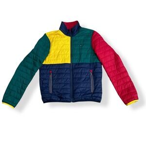Tommy Hilfiger Harlequin Color Block Jacket Lightweight Zipper Puffer Small VTG